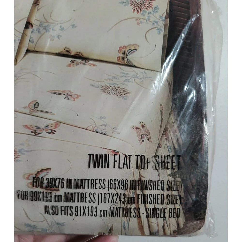 VTG Cannon Gold Label Twin Flat Top Sheet Chloe Parchment Butterfly Percale